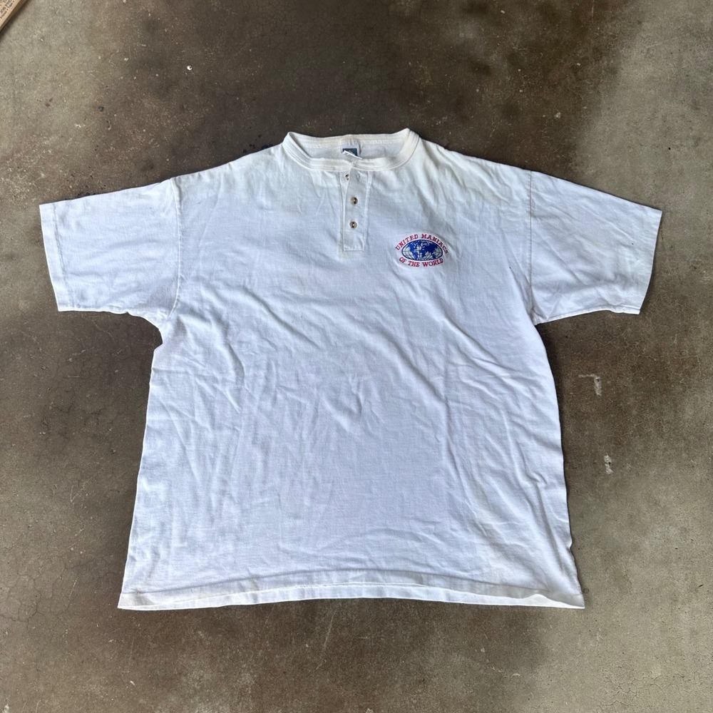 Cotton Deluxe Henley Shirt Mens 2X White United Maniacs World USA Fabric